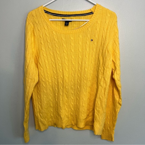 Tommy Hilfiger Womens Wool Alpaca Blend Sweater Fisherman Yellow Sz XL Academia - Picture 1 of 10